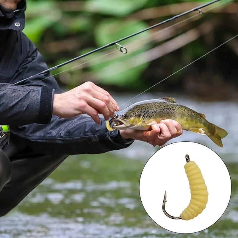 WiggleBait Rubber Maggot Fishing Lure Set with Hooks