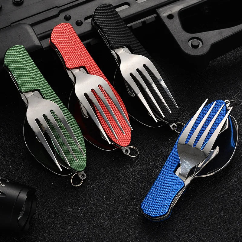 CampSet 4-in-1 Foldable Utensil Kit - Knife Fork Spoon Opener