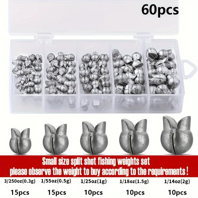 60-Piece Fishing Split Shot Sinker Weight Kit