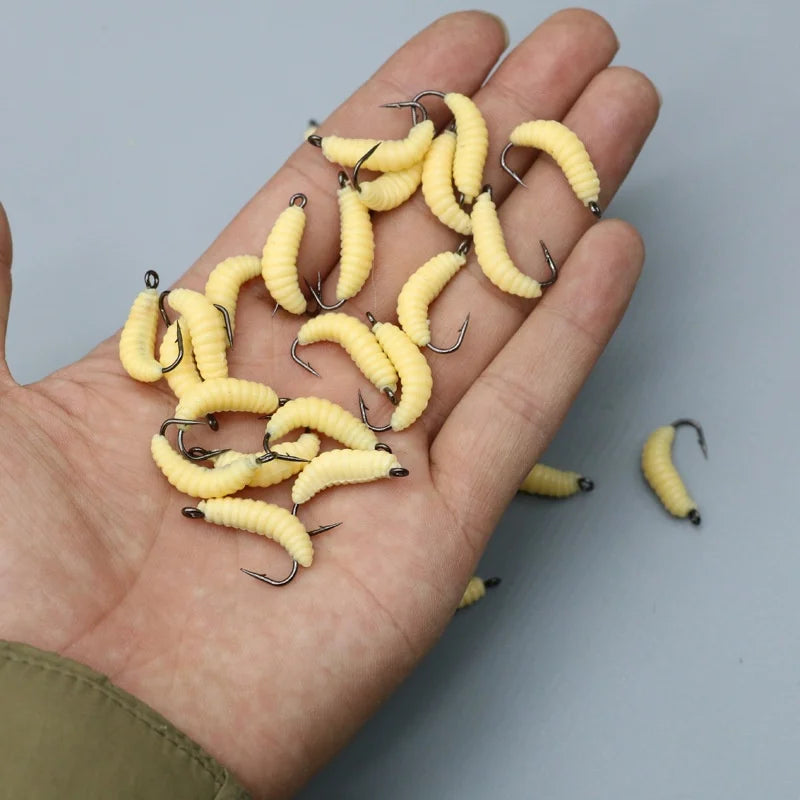 WiggleBait Rubber Maggot Fishing Lure Set with Hooks