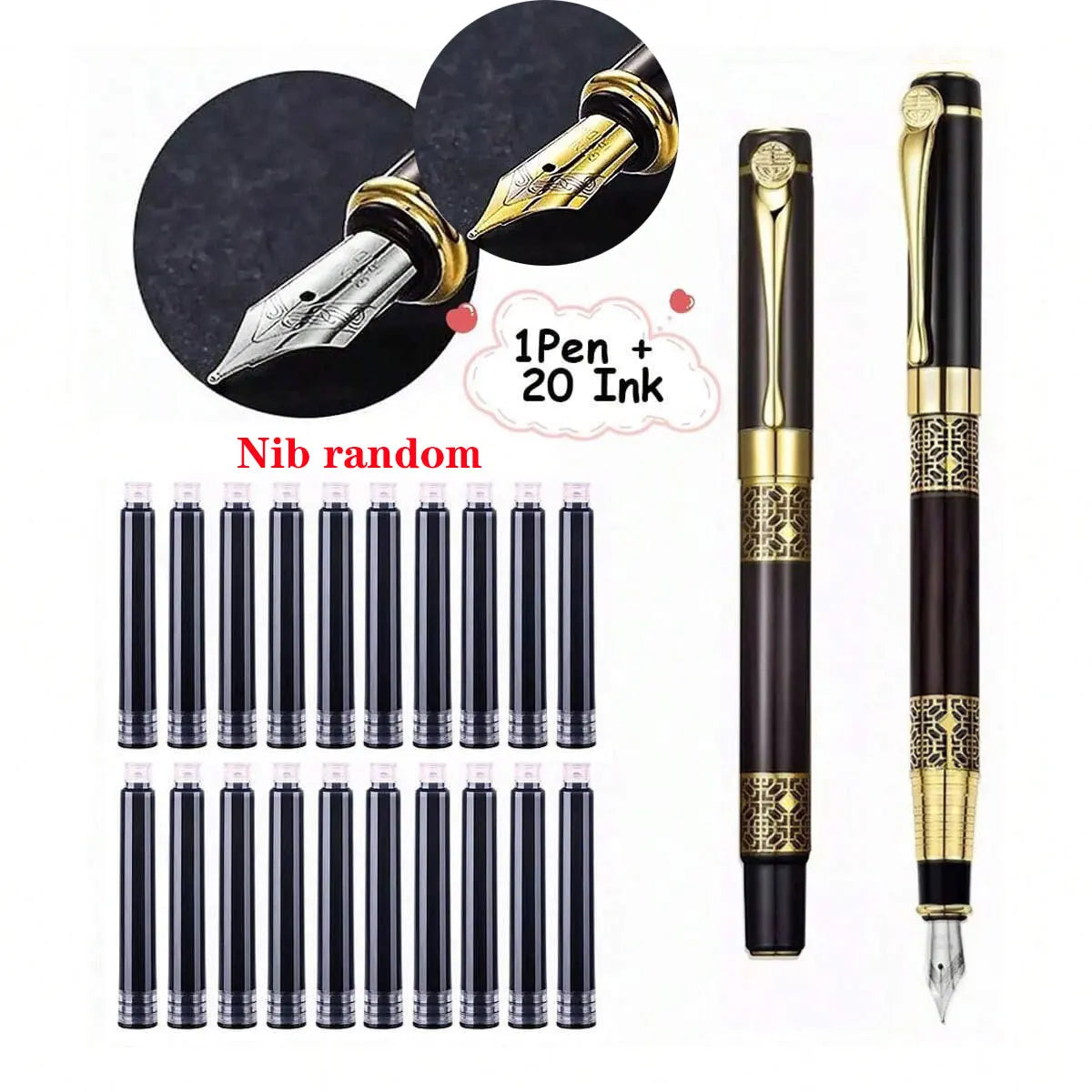 InkVault Retro Metal Fountain Pen & Ink Set