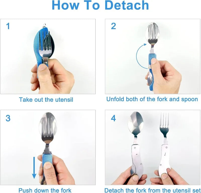 CampSet 4-in-1 Foldable Utensil Kit - Knife Fork Spoon Opener