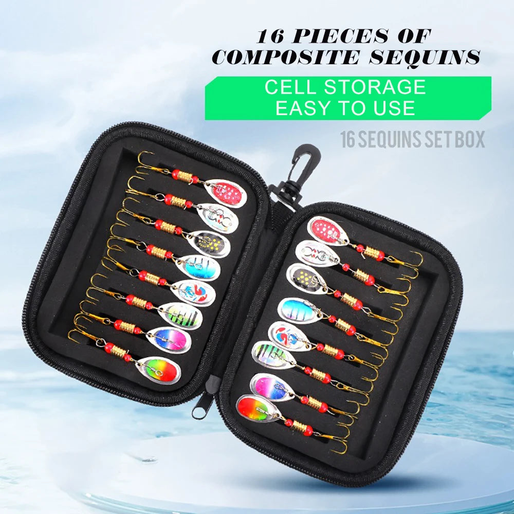 SpinFlash 16-Pack Metal Spinner Bait Lure Set — Pike/Bass