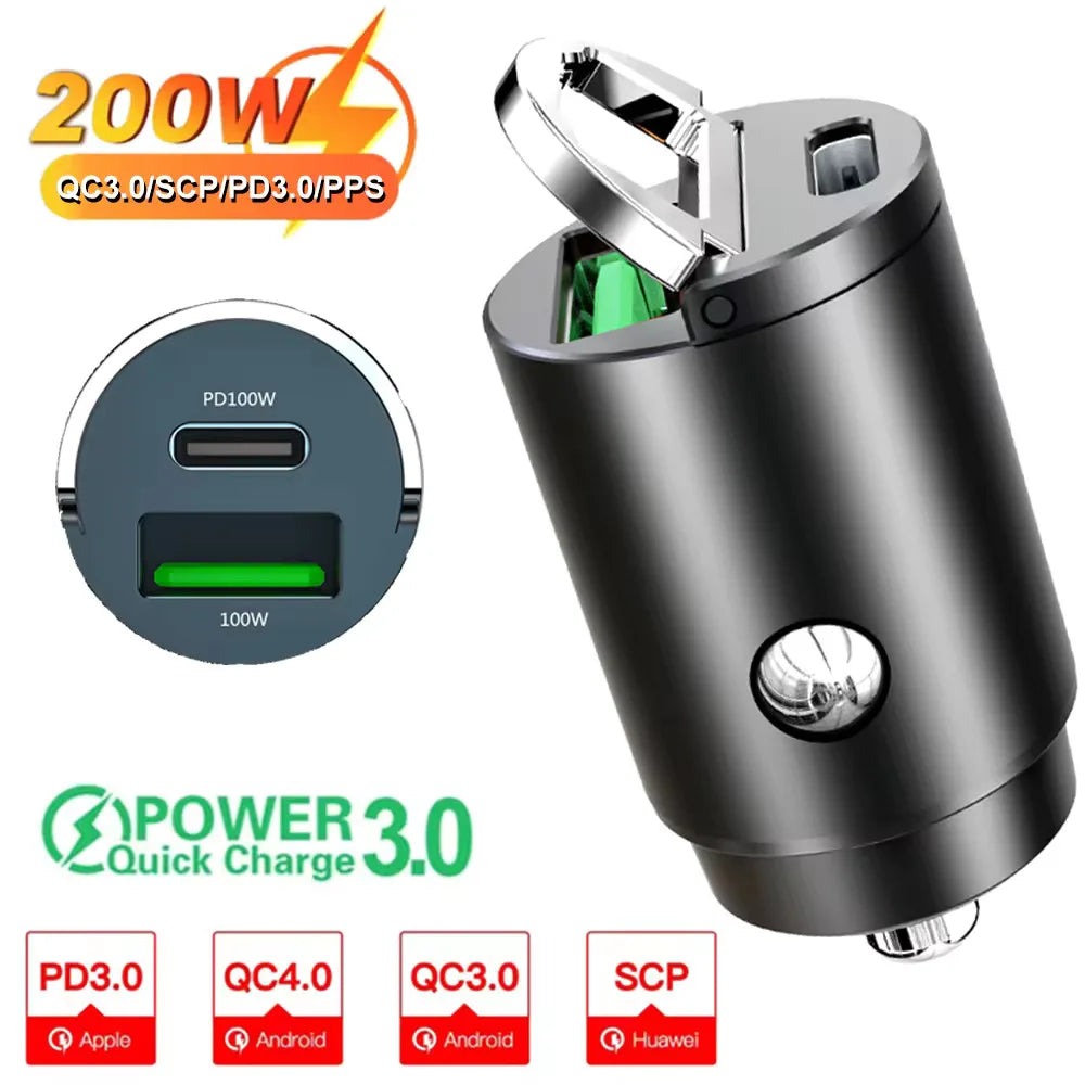 VoltDrive 200W PD Mini Car Fast Charger