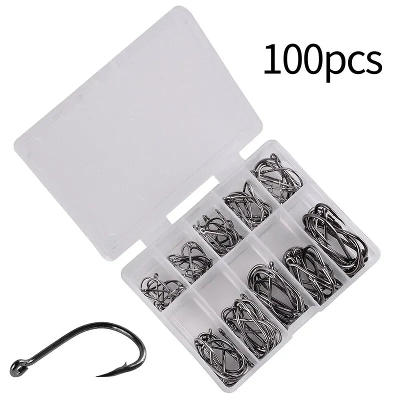 PrecisionHook 100-Pack Carbon Steel Fishing Hook Set
