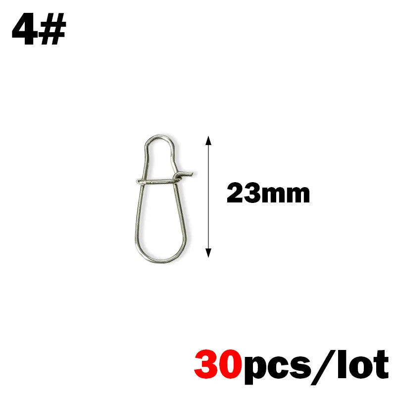 30-Pack Stainless Steel Fishing Snap Swivels — Lock Clips