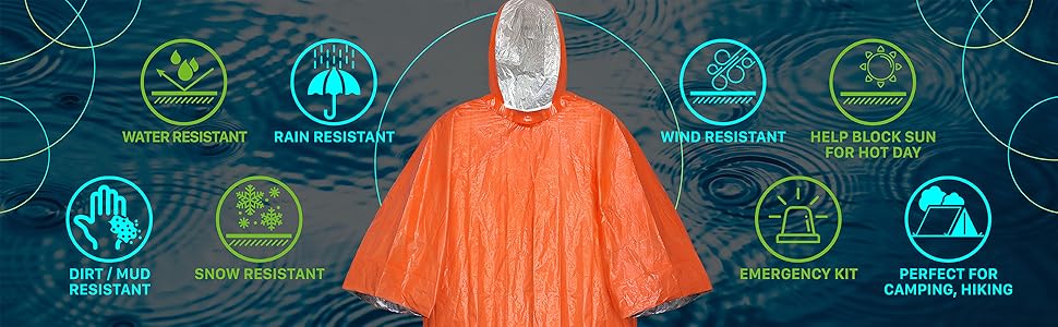 SurvivalPoncho Disposable Emergency Waterproof Rain Poncho